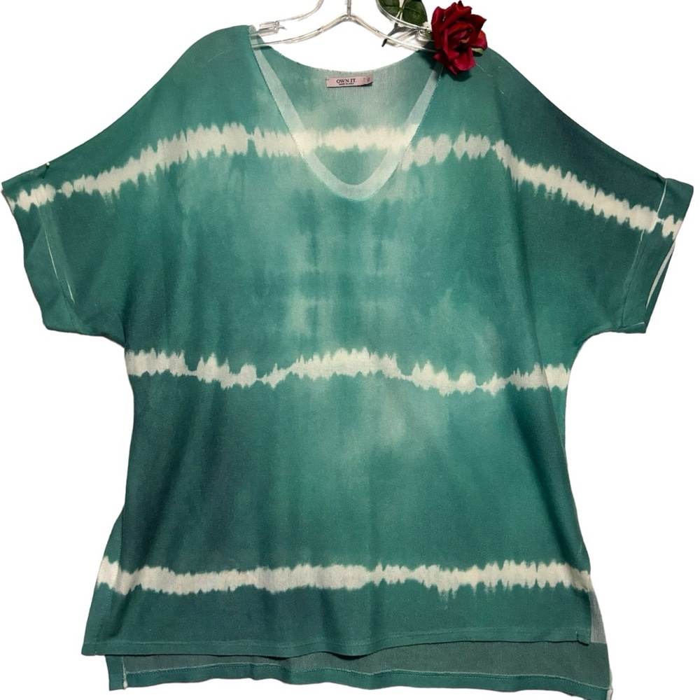 Own it tie dyed print sweater XL made in Italy V neck Dolman sleeve